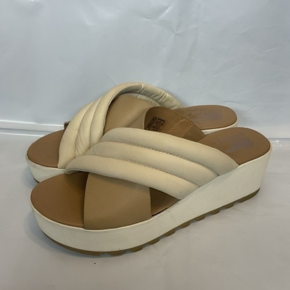 Sorel Cameron Flatform Puff Beige/Ivory Crossover SlideOn Sandal Women 9.5 China